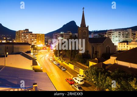 Night photograph of Long street in Cape Town South Africa with lights and buildings nightlife hustle bustle Stock Photo