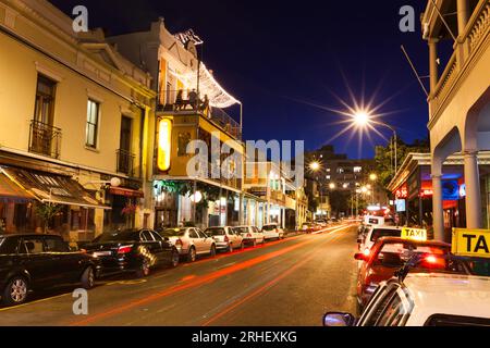 Night photograph of Long street in Cape Town South Africa with lights and buildings nightlife hustle bustle Stock Photo