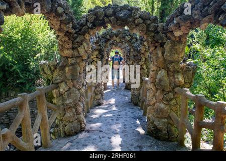 Artigas Gardens or Jardins Artigas designed by Antoni Gaudí. View of the arches bridge in La Pobla de Lillet, Catalonia, Spain.  In 1905 Gaudí travele Stock Photo