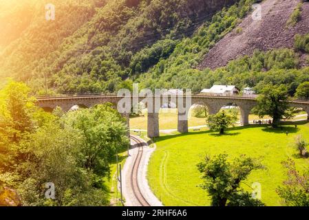 Brusio viaduct in Switzerland, famous landmark and railway Stock Photo