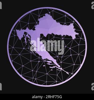 Croatia icon. Vector polygonal map of the country. Croatia icon in geometric style. The country map with purple low poly gradient on dark background. Stock Vector