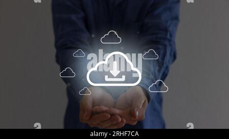 Database storage cloud technology file data transfer sharing, cyber, big data information for financial online marketing. Stock Photo
