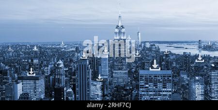 Wifi icon and city scape and network connection concept, Smart city and wireless communication network, abstract image visual, internet of things. Stock Photo