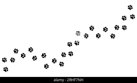 Track of paw footprints from a cat, tiger, lion, jaguar, panther, leopard, snow bars, cougar, cheetah, felines. Silhouette diagonal track. Vector Stock Vector