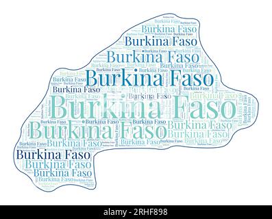 Burkina Faso shape filled with country name in many languages. Burkina Faso map in word cloud style. Captivating vector illustration. Stock Vector