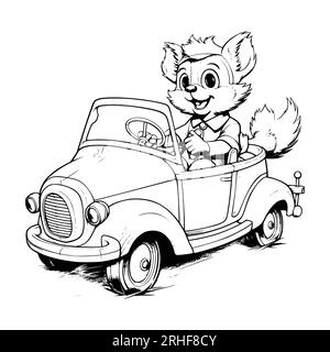 Animals Riding A Car Coloring Pages Drawing For Kids Stock Vector