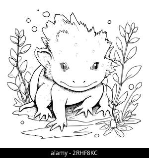 Axolotl Coloring Page Drawing For Kids Stock Vector