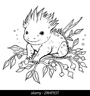 Axolotl Coloring Page Drawing For Kids Stock Vector