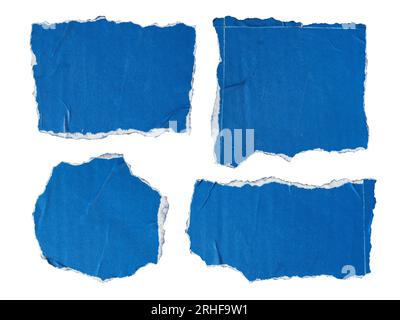 torn blue paper for using as text box on white background with clipping path Stock Photo