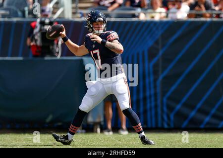 Chicago Bears quarterback Tyson Bagent (17) looks to pass the ball against  the Tennessee Titans during the second half of an NFL preseason football  game, Saturday, Aug. 12, 2023, in Chicago. (AP