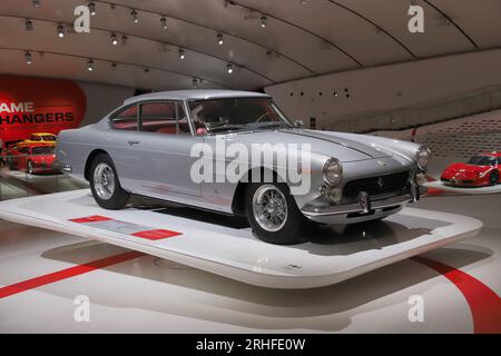 Modena, June 16 2023, MEF Museum Enzo Ferrari, original Ferrari 250 GT 2+2, 1960 vintage and historical car Stock Photo
