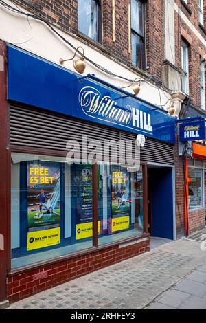 William Hill Bookmakers Shop London. William Hill Bookies on Marchmont St Bloomsbury London. William Hill Betting Shop London. Stock Photo