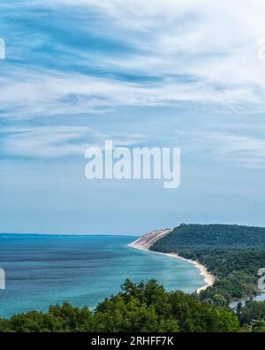 Sleeping Bear Dunes National Seashore with Lake Michigan from Empire Bluffs, Michigan Stock Photo