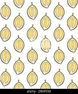 Vector seamless pattern of hand drawn doodle sketch colored durian fruit isolated on white background Stock Vector