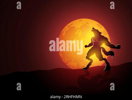 Werewolf howling during the full moon, vector illustration suitable for horror or halloween theme Stock Vector
