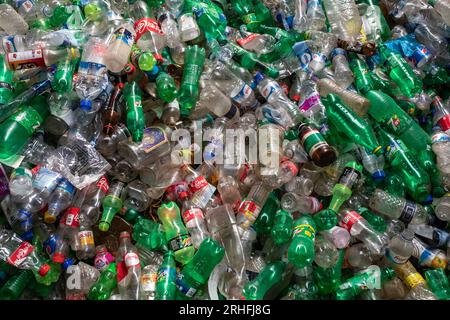 Different types of plastic bottles gathered for recycling in Dhaka, Bangladesh. Stock Photo