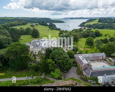 Trelissick House and gardens near Falmouth Cornwall UK. aerial Stock Photo