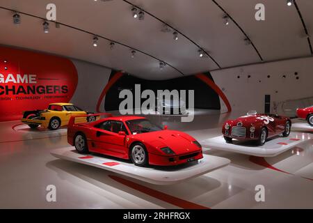 Modena, June 16 2023, MEF Museum Enzo Ferrari, original Ferrari F40 sport car inside the modern structure of the museum Stock Photo