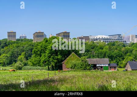 View over the Lottental, in the south of Bochum, to the Ruhr University Bochum, farm, NRW, Germany Stock Photo