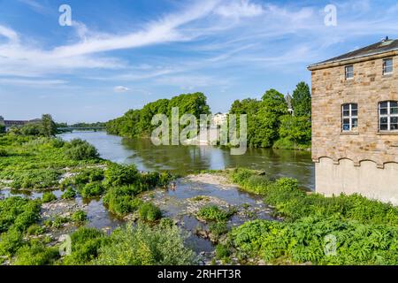The Broicher Schlagd, a former mill weir in the Ruhr near Mülheim an der Ruhr, used to dam up the Ruhr to harness water power, now a kind of biotope i Stock Photo