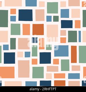 Hand-Drawn Retro Geometric Checks Vector Seamless Pattern Stock Vector