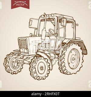 Hand Drawn Farm Tractor. Doodle Sketch Stock Vector - Illustration of  style, icon: 223338572