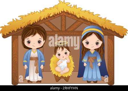 Vector Nativity Scene with Holy Family Stock Vector