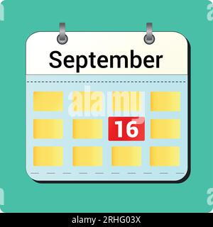 calendar vector drawing, date September 16 on the page Stock Vector