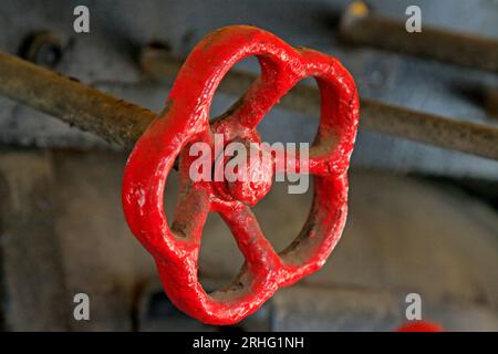 Red hand control valve, closeup of photo Stock Photo