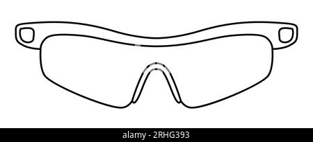 Wrap Around Racer frame glasses fashion accessory illustration. Sunglass front view for Men, women, unisex silhouette style, flat rim spectacles eyeglasses with lens sketch style outline isolated Stock Vector