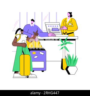 Hostel check-in isolated cartoon vector illustrations. Young couple checking into a hostel, dormitory room, hospitality business, backpackers traveling, arriving at guesthouse vector cartoon. Stock Vector