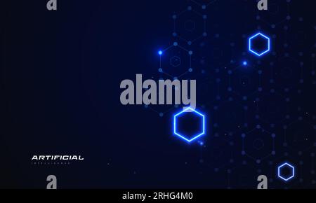 Abstract Futuristic Artificial Intelligence Technology Background. Big Data Background with Glowing Hexagon Concept. Network Connection Banner Stock Vector