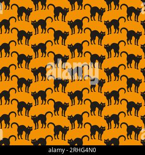 Happy Halloween Pattern With Black Cats. Flat Vector Illustration Stock Vector