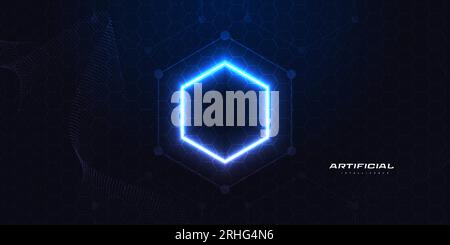 Abstract Futuristic Artificial Intelligence Technology Background. Big Data Background with Glowing Hexagon Concept. Network Connection Banner Stock Vector