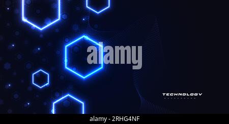 Abstract Futuristic Artificial Intelligence Technology Background. Big Data Background with Glowing Hexagon Concept. Network Connection Banner Stock Vector