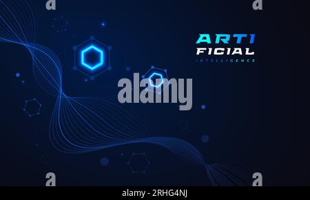 Abstract Futuristic Artificial Intelligence Technology Background. Big Data Background with Glowing Hexagon Concept. Network Connection Banner Stock Vector