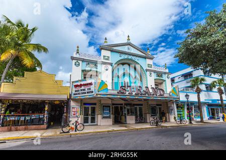 Key West, USA - August 26, 2014:  Key West historic wooden buildings along Duval street. Stock Photo