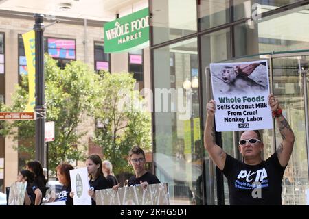 PETA organizes a protest outside of a Whole Foods Market to