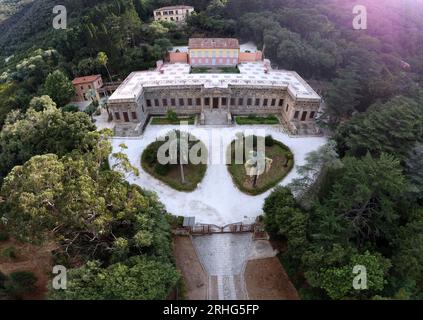 Aerial view of Villa San Martino Napoleonic residence. Portoferraio, Elba Island, Livorno, Tuscany, Italy Stock Photo