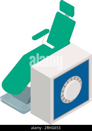 Dentistry concept icon isometric vector. Modern dental chair and closed safe. Dentistry, stomatology, healthcare concept Stock Vector