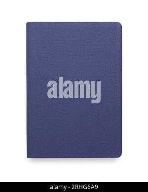 Closed blue office notebook isolated on white, top view Stock Photo