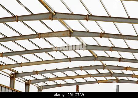 closeup of steel structure framework in a factory Stock Photo