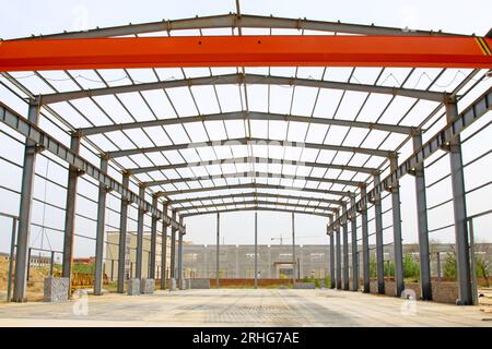 closeup of steel structure framework in a factory Stock Photo