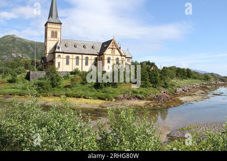 Lofoten peninsula, Norway, Chruch, Mountains, lakes, and fjords Stock Photo