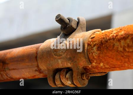rusty metal scaffolding elements, closeup of photo Stock Photo