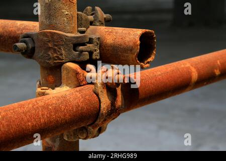 rusty metal scaffolding elements, closeup of photo Stock Photo