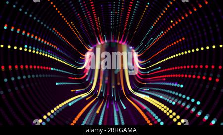 A futuristic tunnel made up of colored dots with trails. DOF. Background for presentation Stock Vector