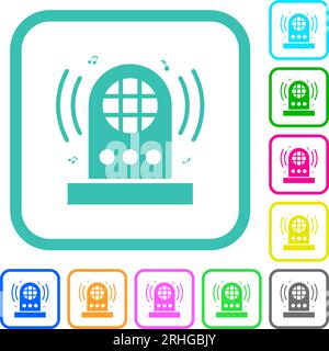 Jukebox vivid colored flat icons in curved borders on white background Stock Vector