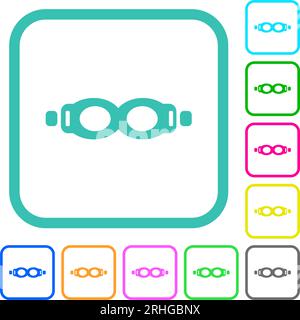Swimming goggles vivid colored flat icons in curved borders on white background Stock Vector