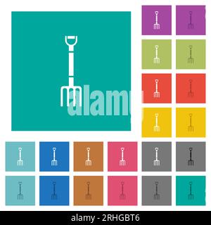 Pitchfork multi colored flat icons on plain square backgrounds. Included white and darker icon variations for hover or active effects. Stock Vector